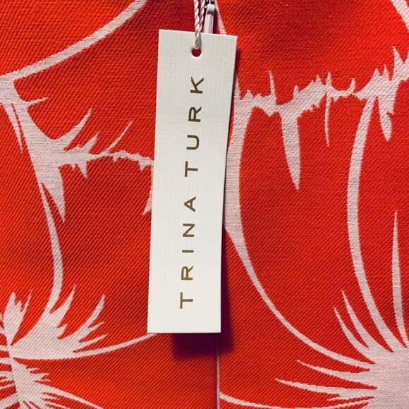 NEW Trina Turk Dress Pompoms Floral Coral Red White Lined Women’s 2 Pleasant NWT - Picture 14 of 16